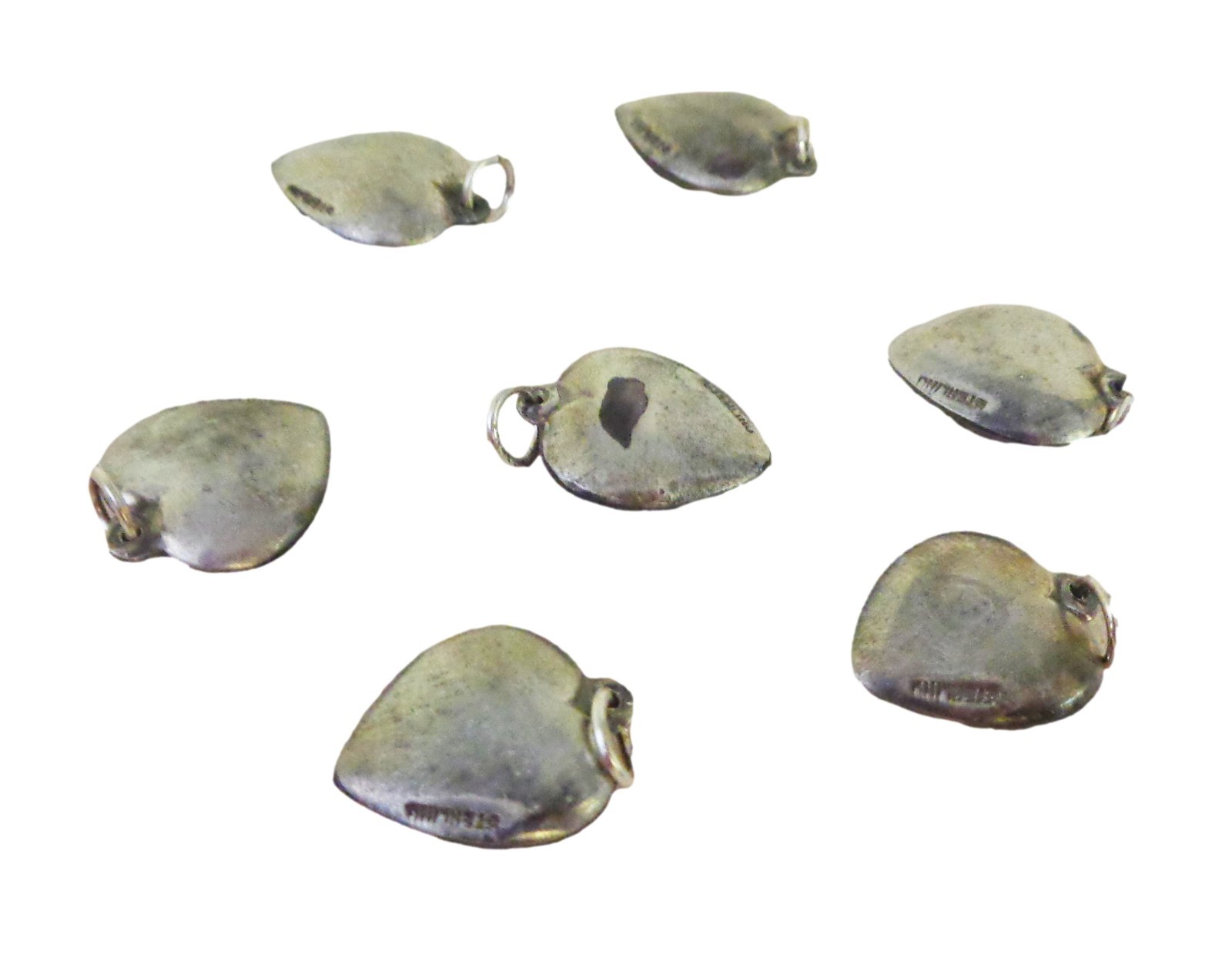 7 Vintage Puffy Sterling Silver Heart Shaped Pansy Charms