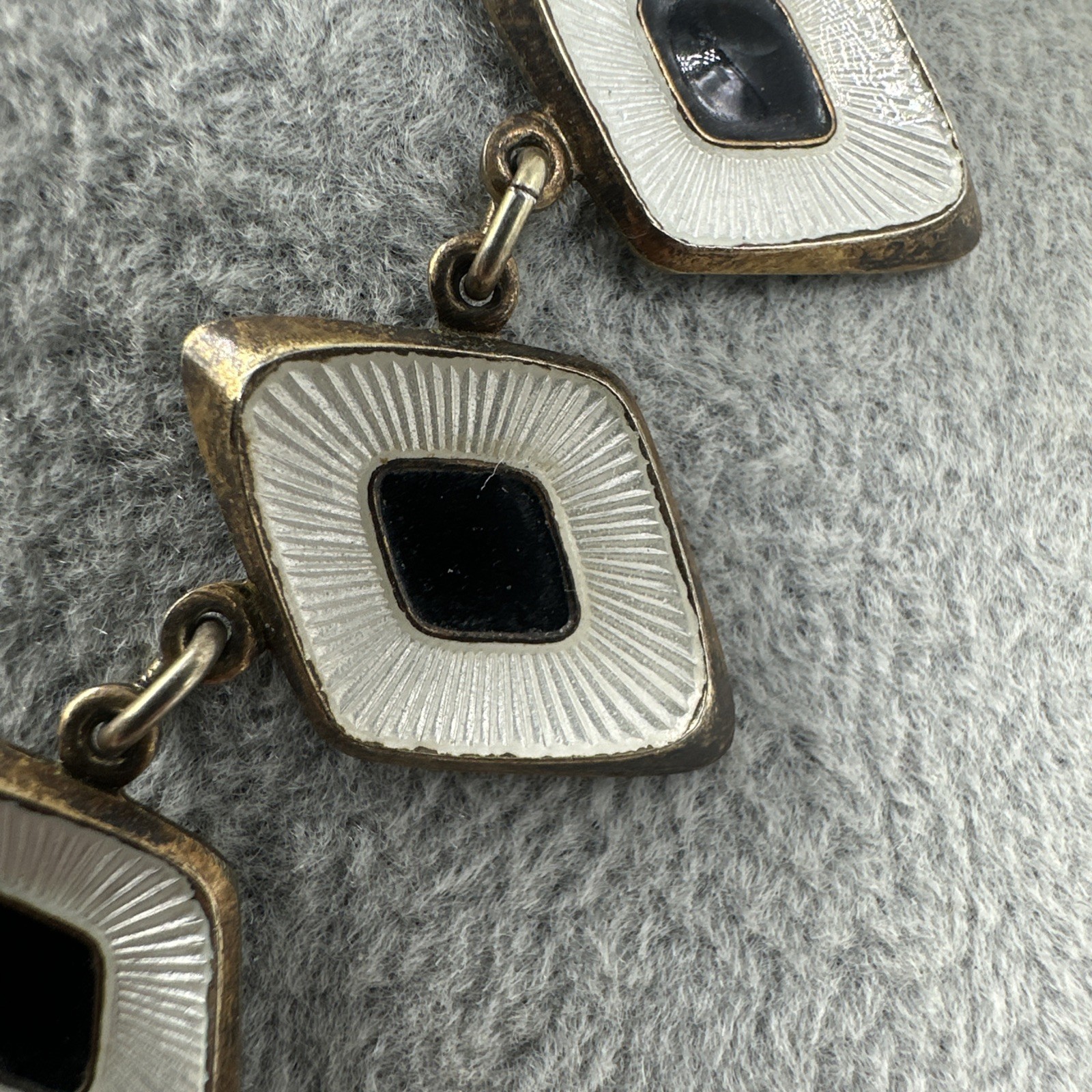 Vtg Albert Scharning Necklace Sterling Silver White Black Enamel MCM Norway 16″