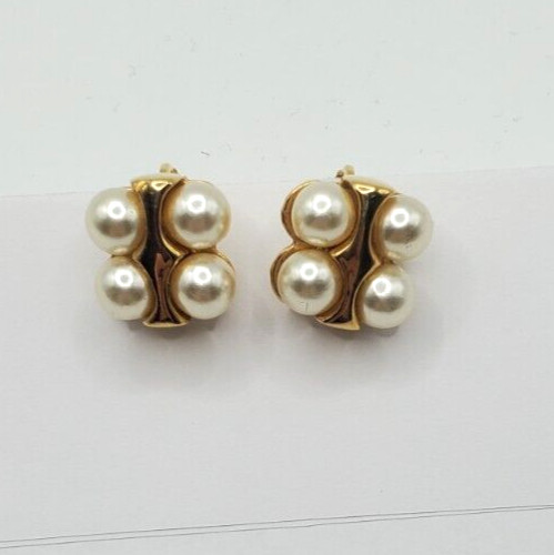 Napier Elegant Vintage Earrings Clip On Screw Back Gold Tone Faux Pearl 1/2″inch