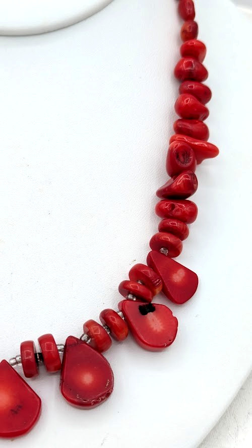 Vintage Genuine Coral Necklace Red Branch Coral Statement Bib 14 Inch