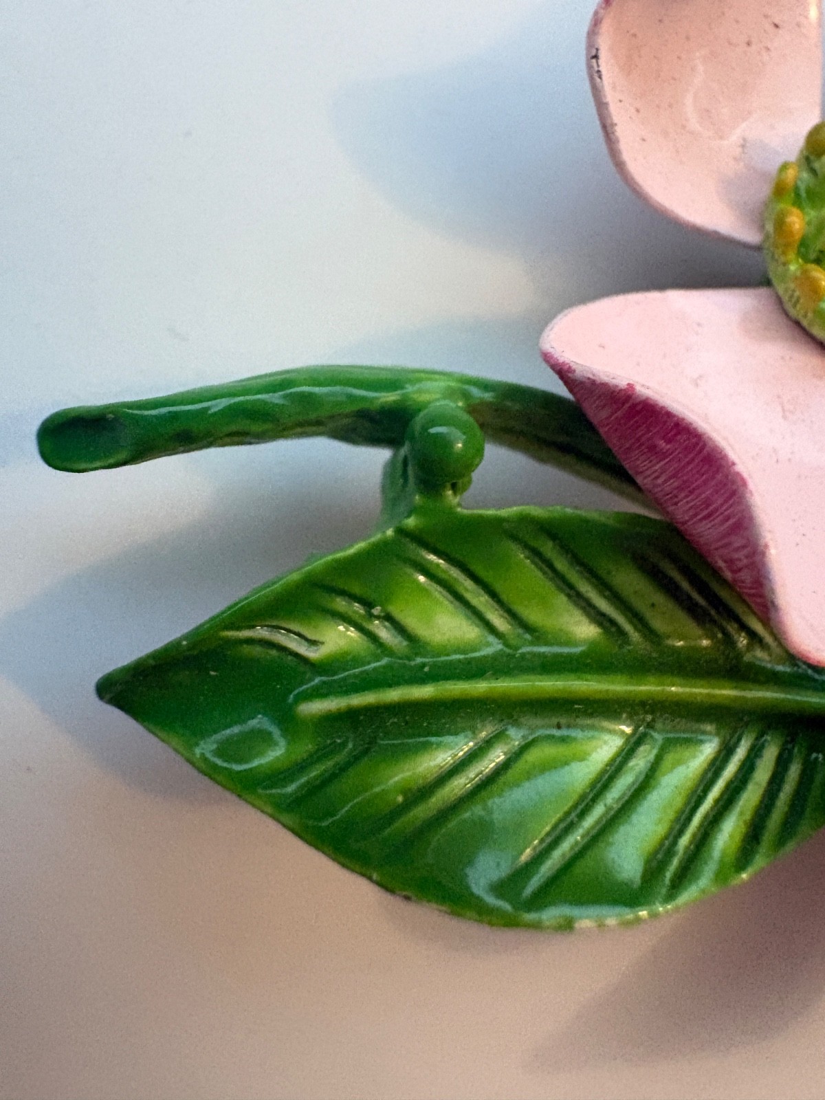 Vintage Pink and Green Enamel Dogwood Flower Brooch
