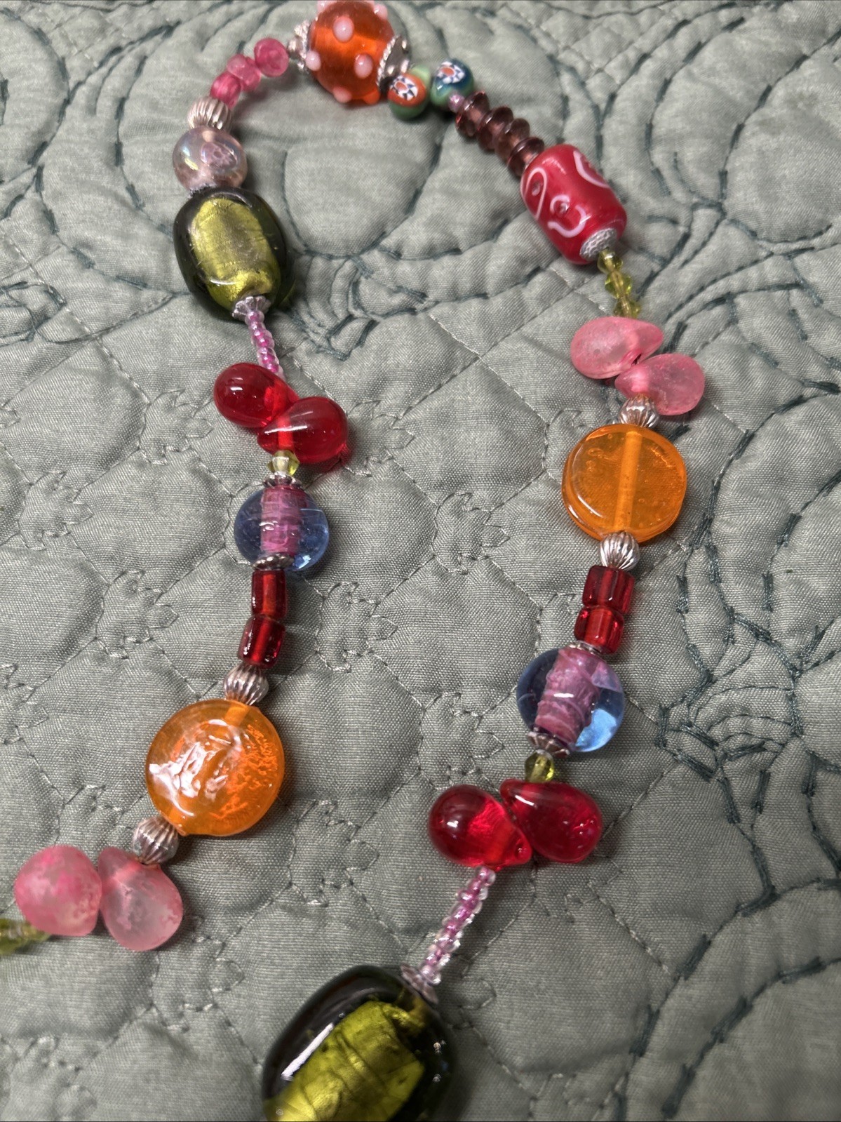 Vintage Mixed Czech Venetian Glass Beaded LONG CHAIN 49″