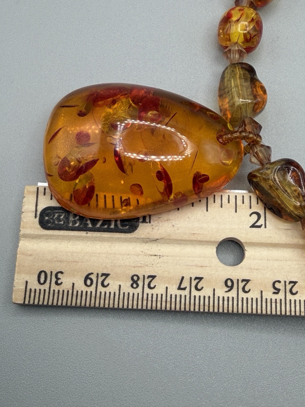 Vintage Amber Style Resin Pendant Necklace Beaded Statement Jewelry #999