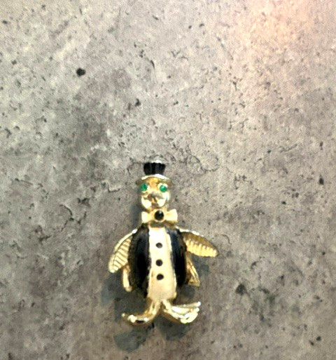 Vintage Lot of 3 Brooches- Frog, Silver Tone Penguin and Gold Tone donkey