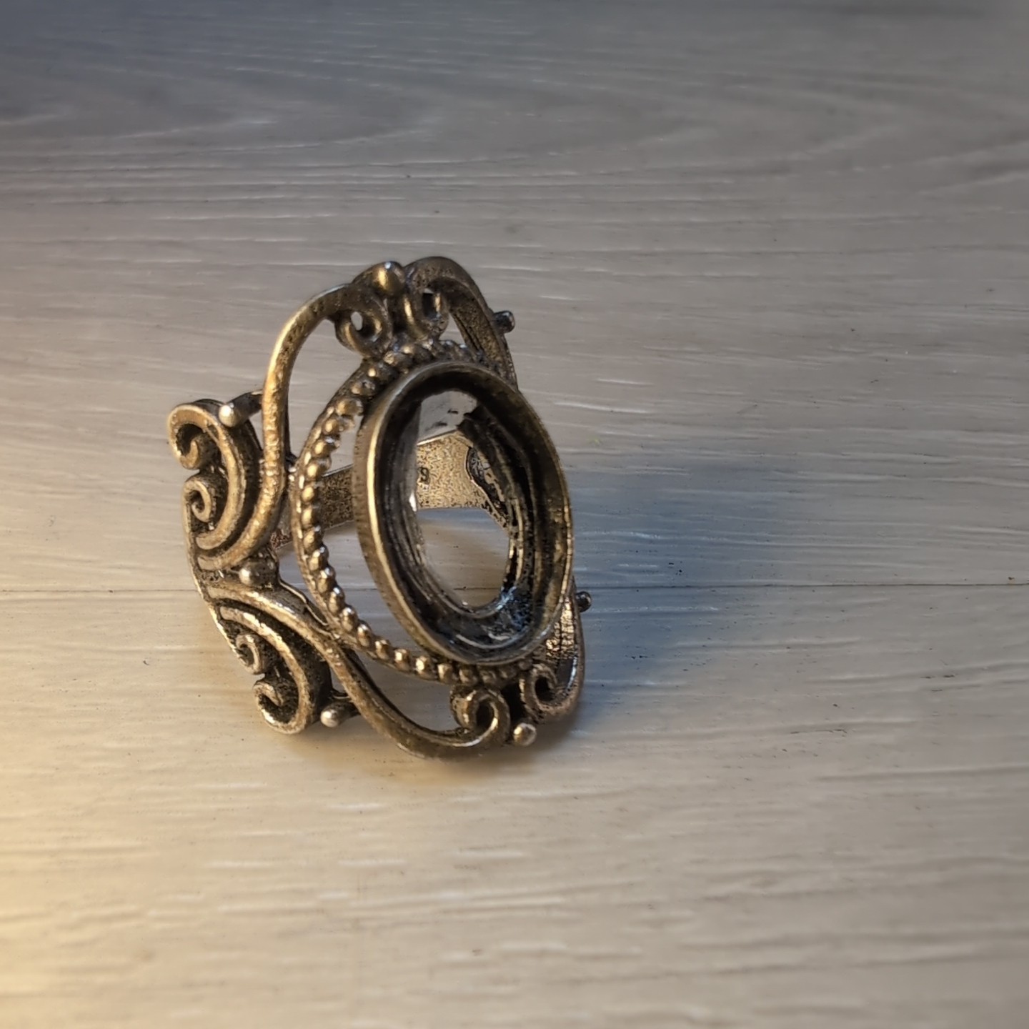 Vintage .925 Sterling Silver Ring Elegant Victorian Scrollwork 7.5 No Stone 6.9g
