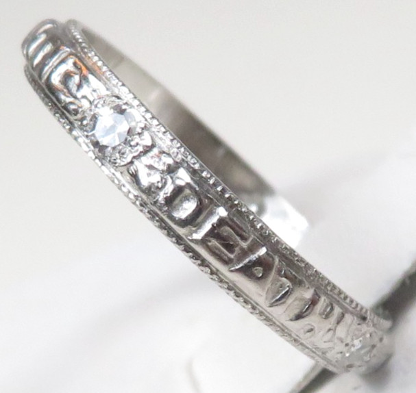 Rare Antique Platinum Diamond Vow Ring “Until Death Do Us Part” Size 5.5 UK-K1/2