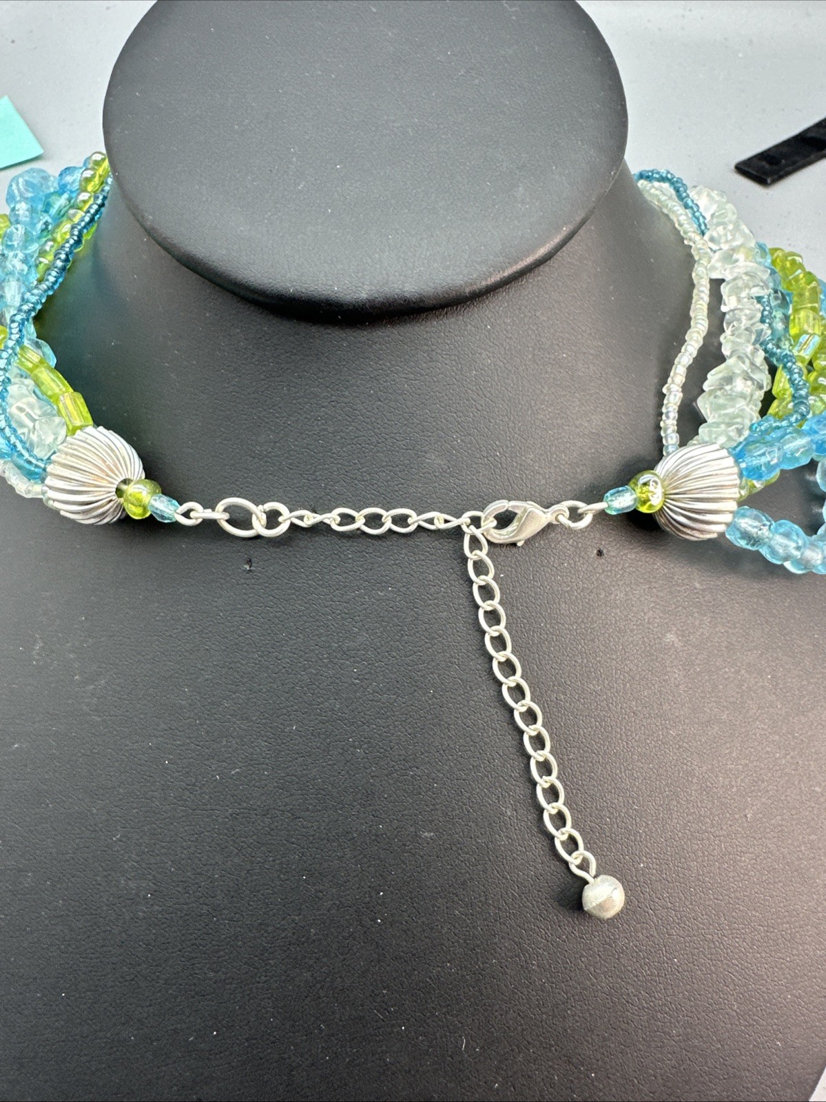Vtg Avon 2002 Green Blue Crystal Glass Beaded Necklace 16” And Clip Earrings