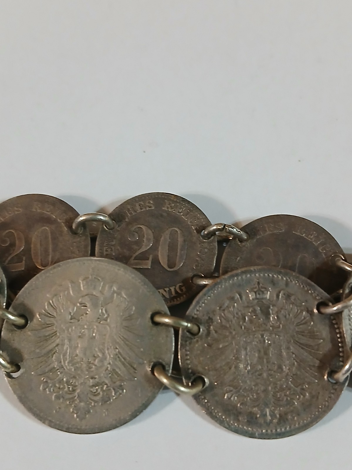 900 Silver Antique 1874-1876 Germany Coin Link Bracelet 8″ 11 Coins 25g