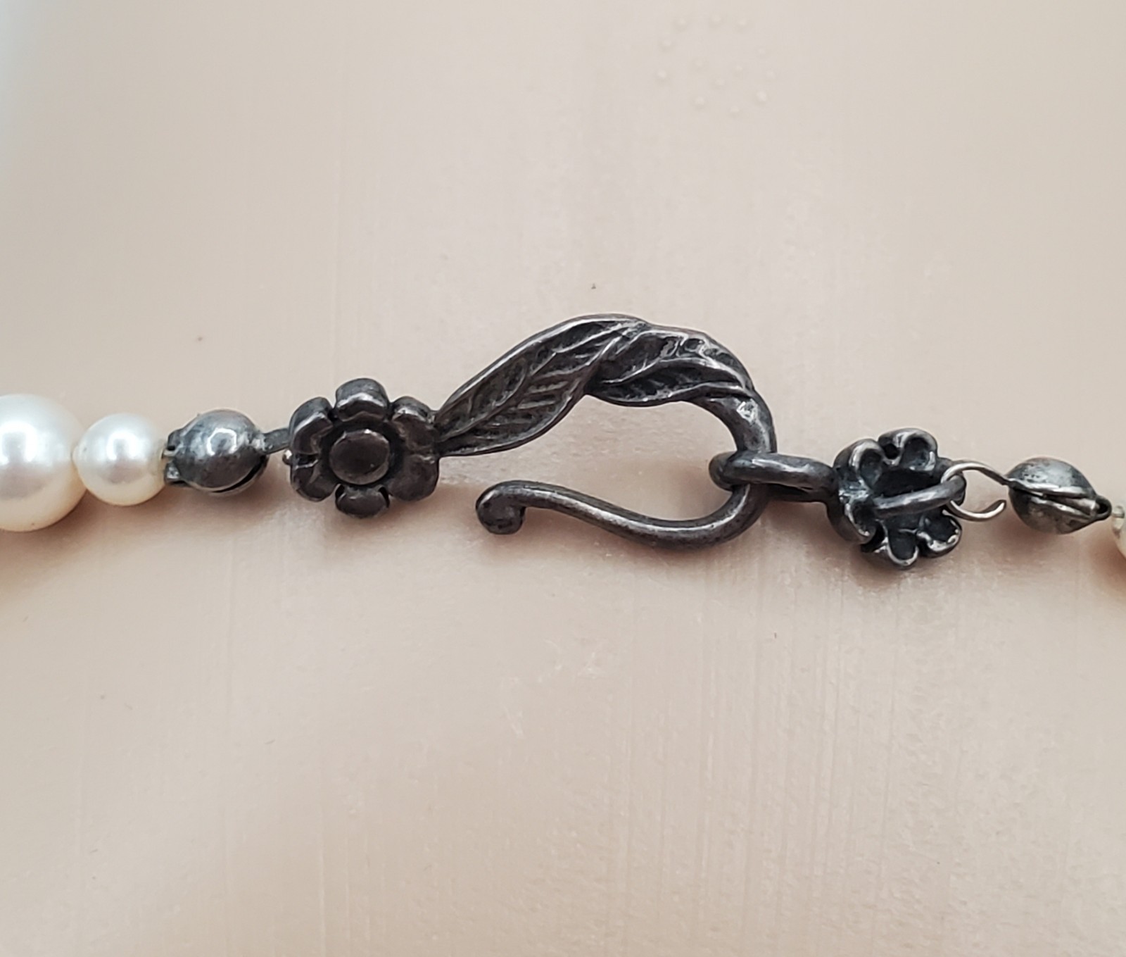 VTG 925 Faux Pearl Bicone Crystal Necklace 18in Sterling Silver 24gtw Estate