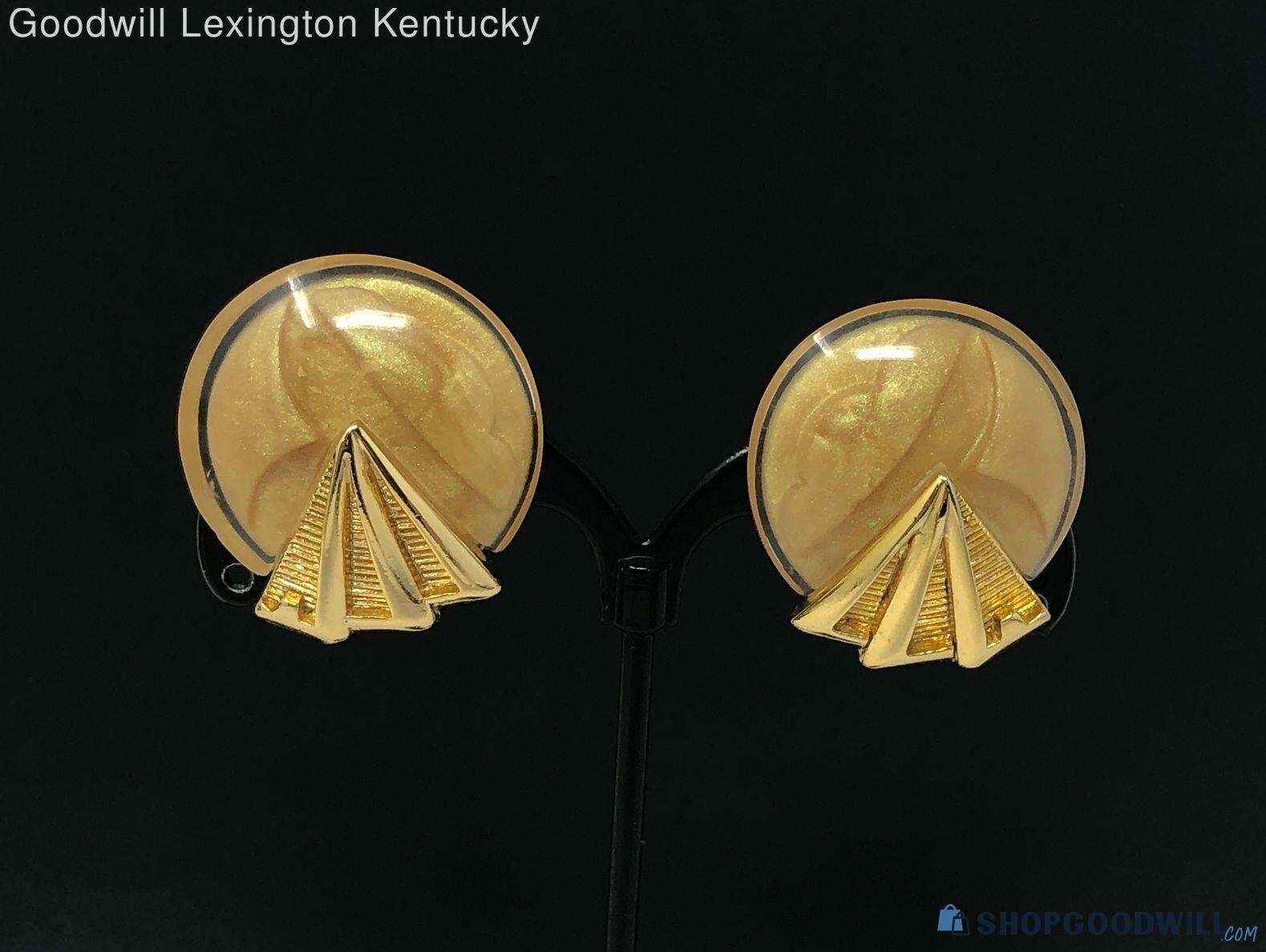 Designer Orena Paris Vintage Gold Plated Shimmering Clip On Earrings Lucite