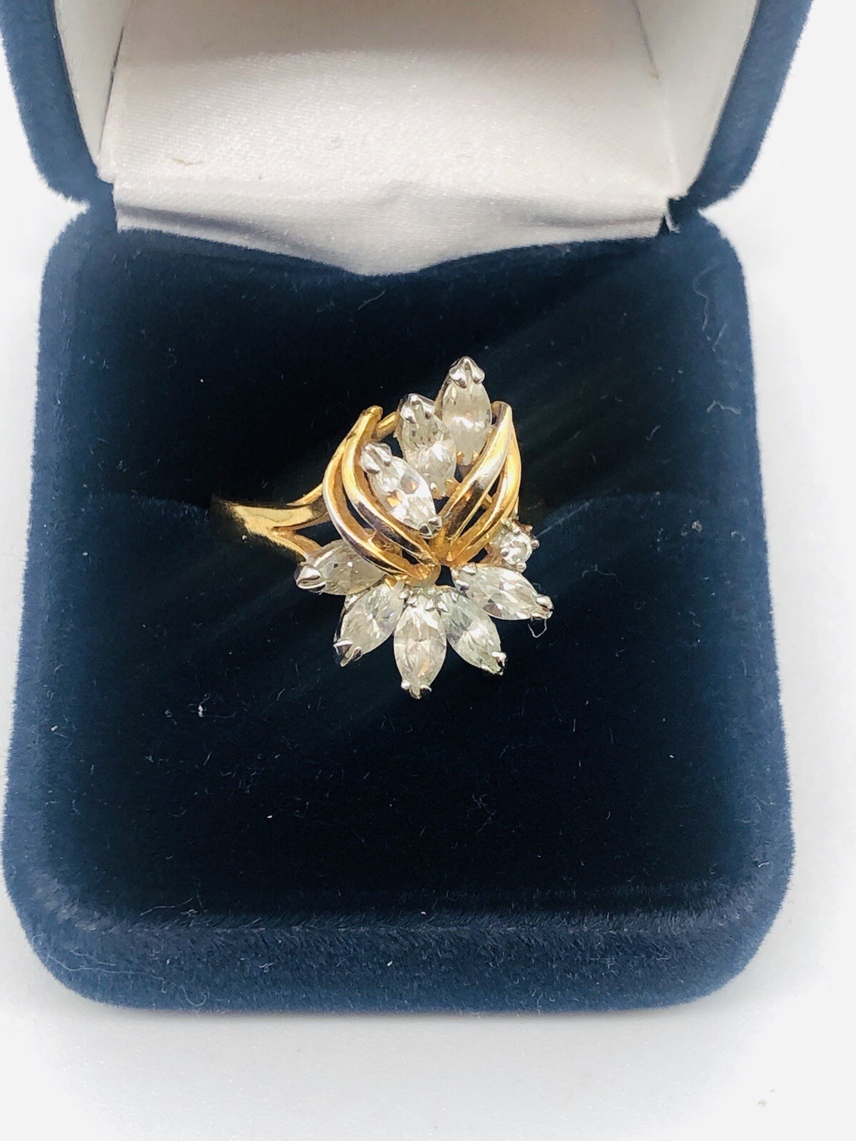 Vtg 14K GE Clear Glass Rhinestone Cocktail Ring Sz 8.75