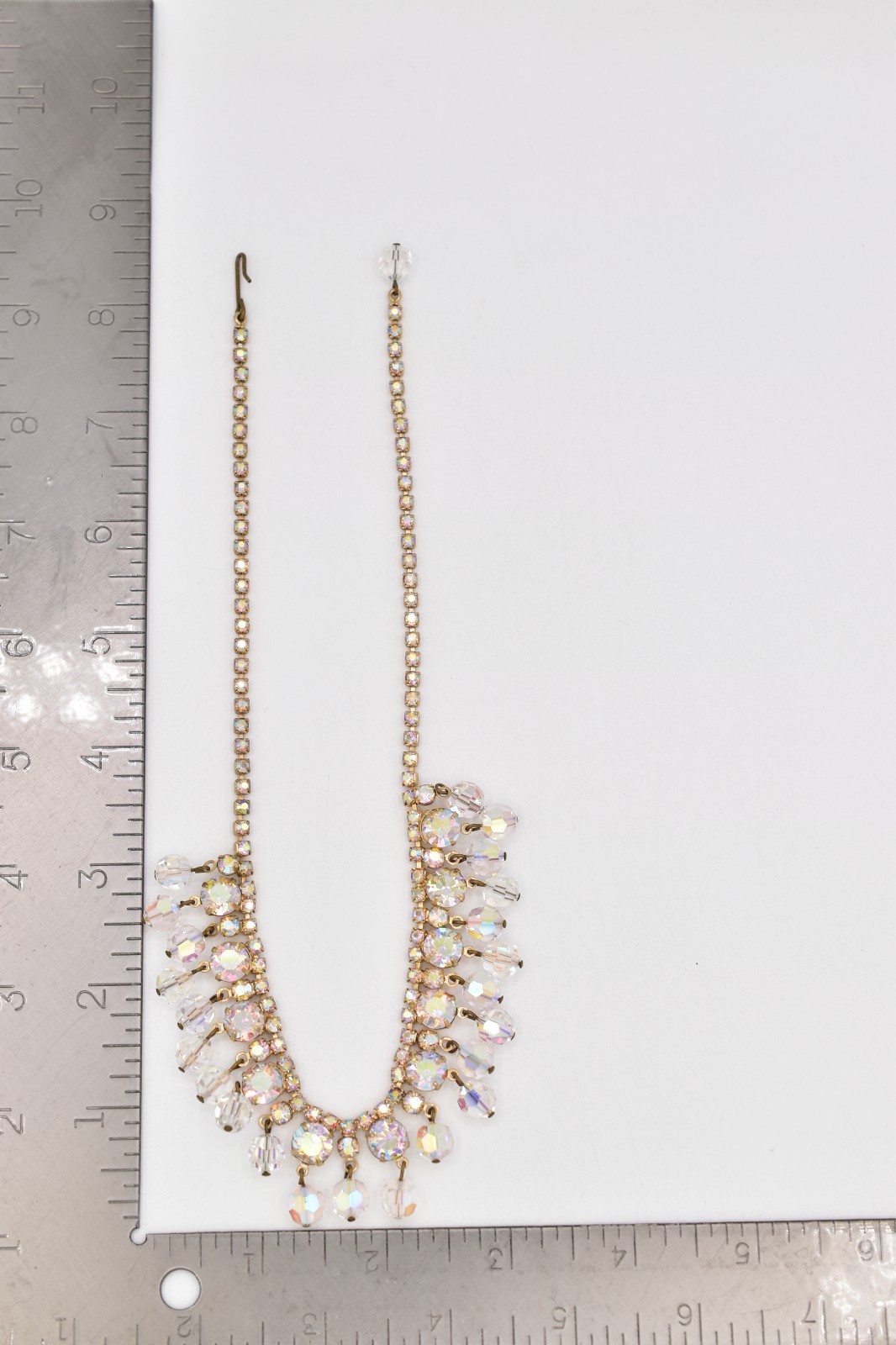Vintage Crystal Choker Necklace AB Cluster Prong Rhinestone Gold Retro 50s BinBN