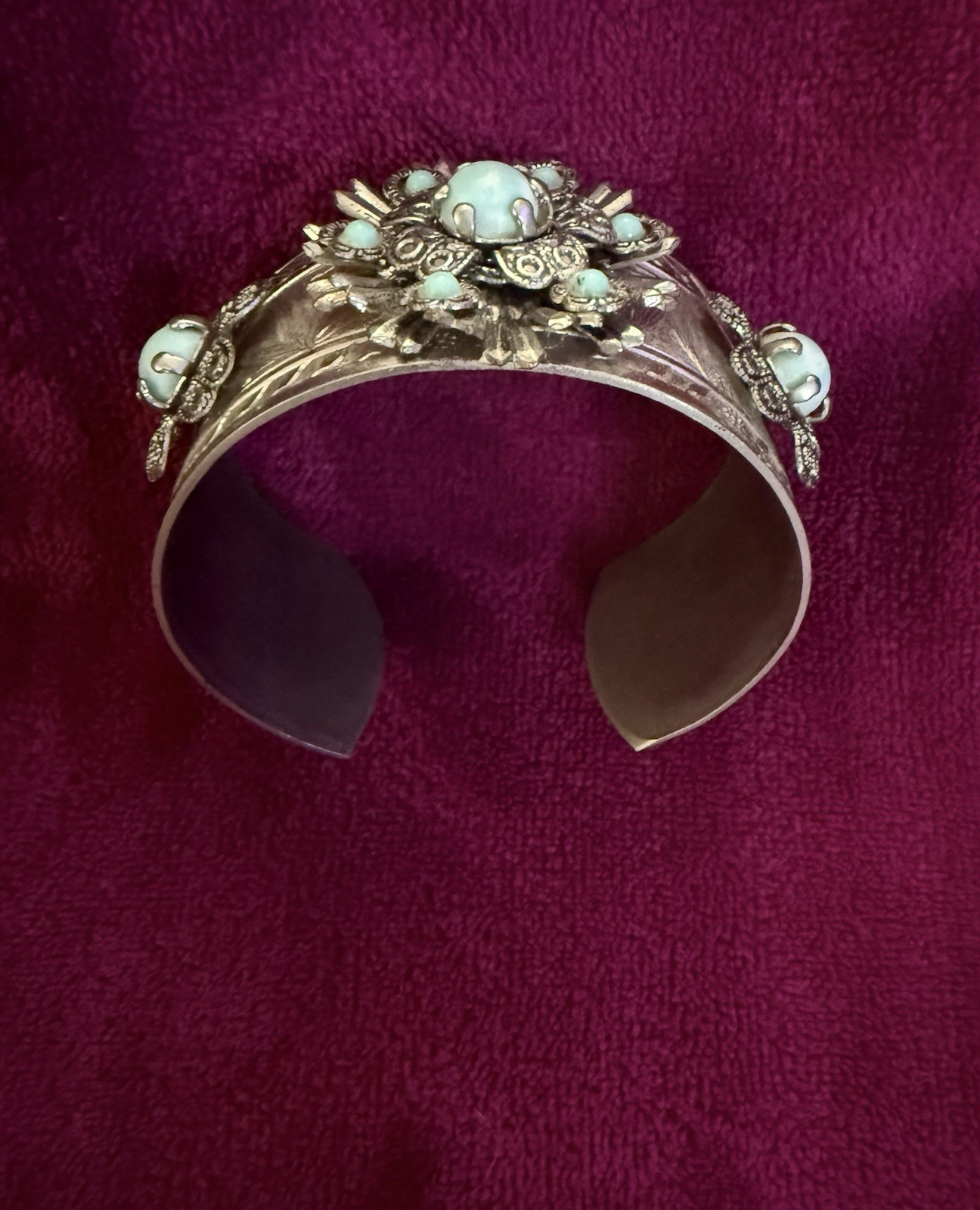 VTG Silver Tone Floral Cluster Turquoise Bracelet Southwestern ~ Beautiful