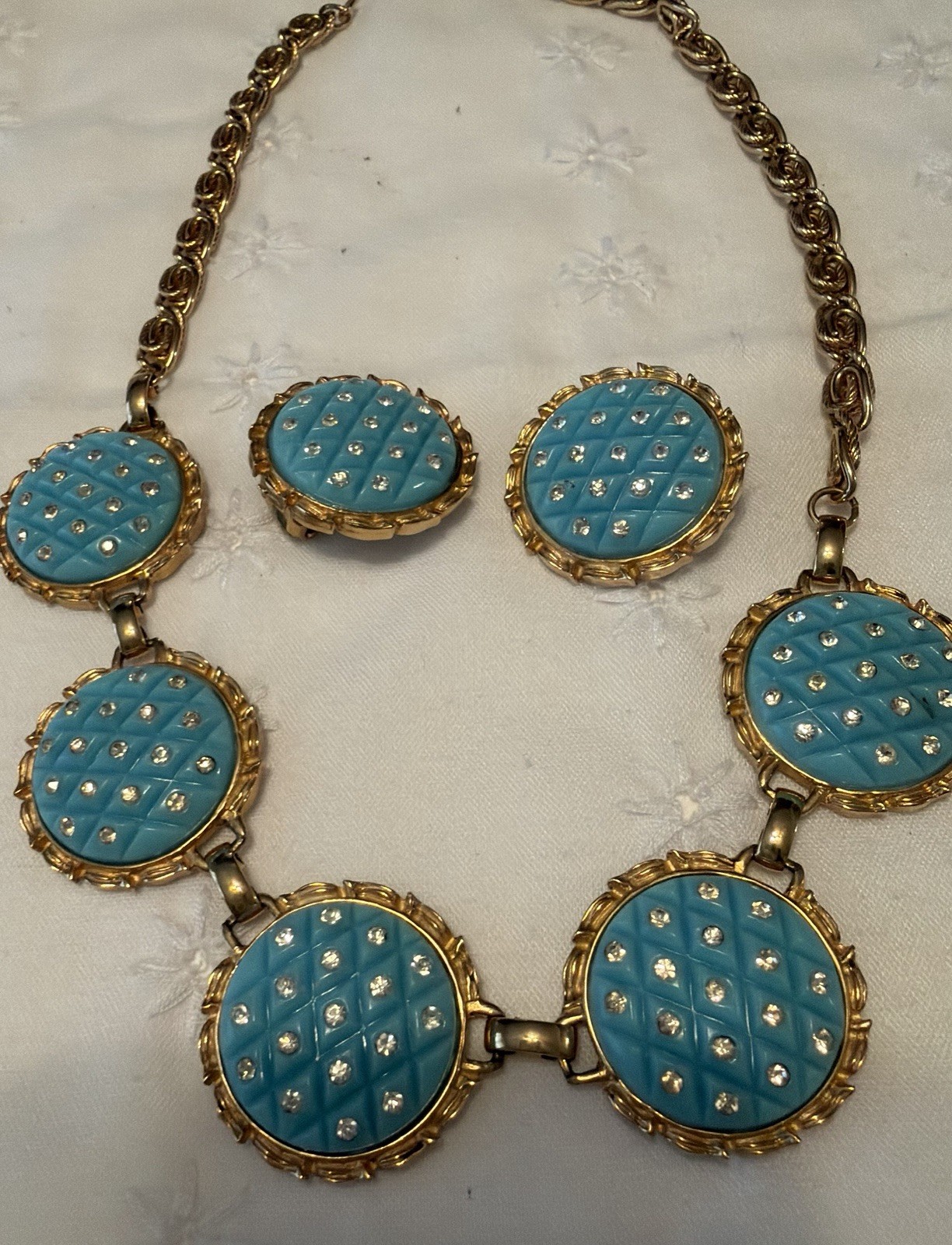 Vintage Retro 1960S Signed Marvella Necklace And Clip Earrings