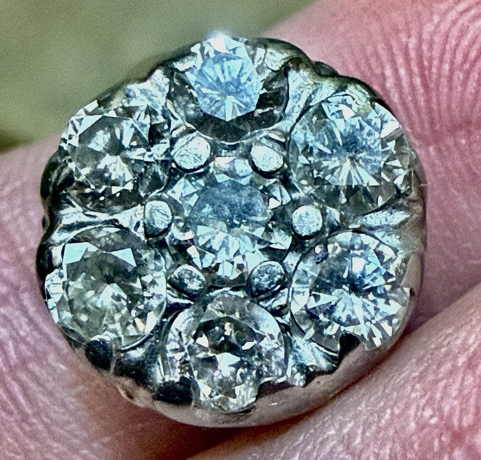 Vintage 1930’S to 1950’S 14K Gold Round Natural Cut Diamond Cluster Ring Size 6