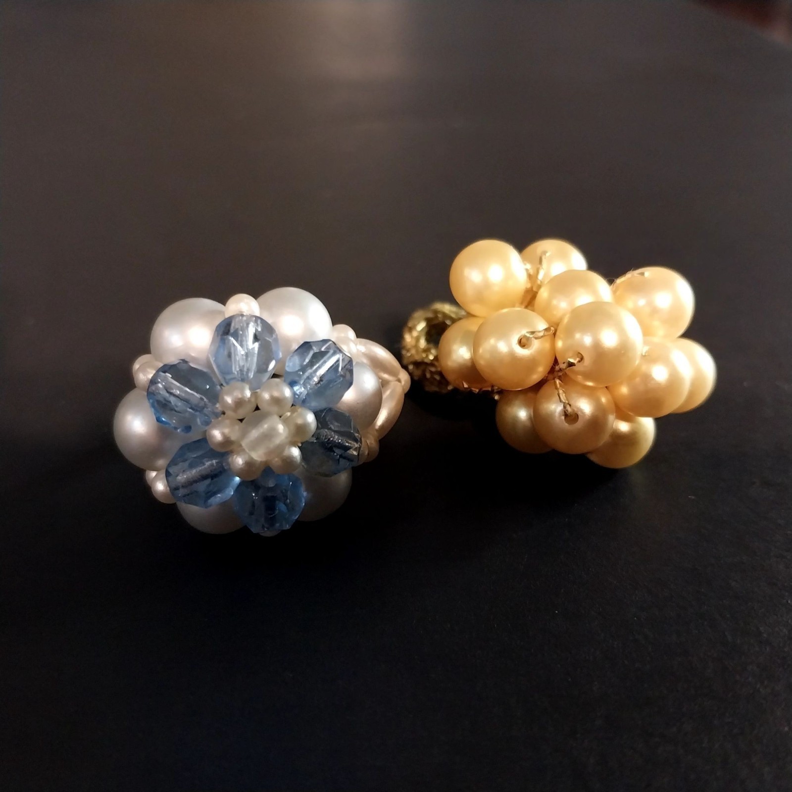 Vintage Faux Seed Pearl Cluster Ring On Stretch Band Lot Of 2