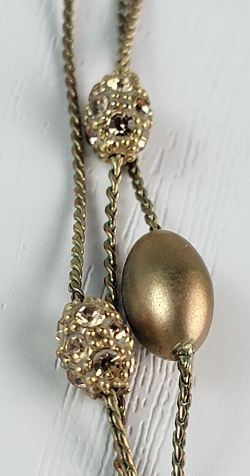 Vintage Monet Gold-Tone Clear Rhinestones Bead Charm Station Necklace 19 Inch