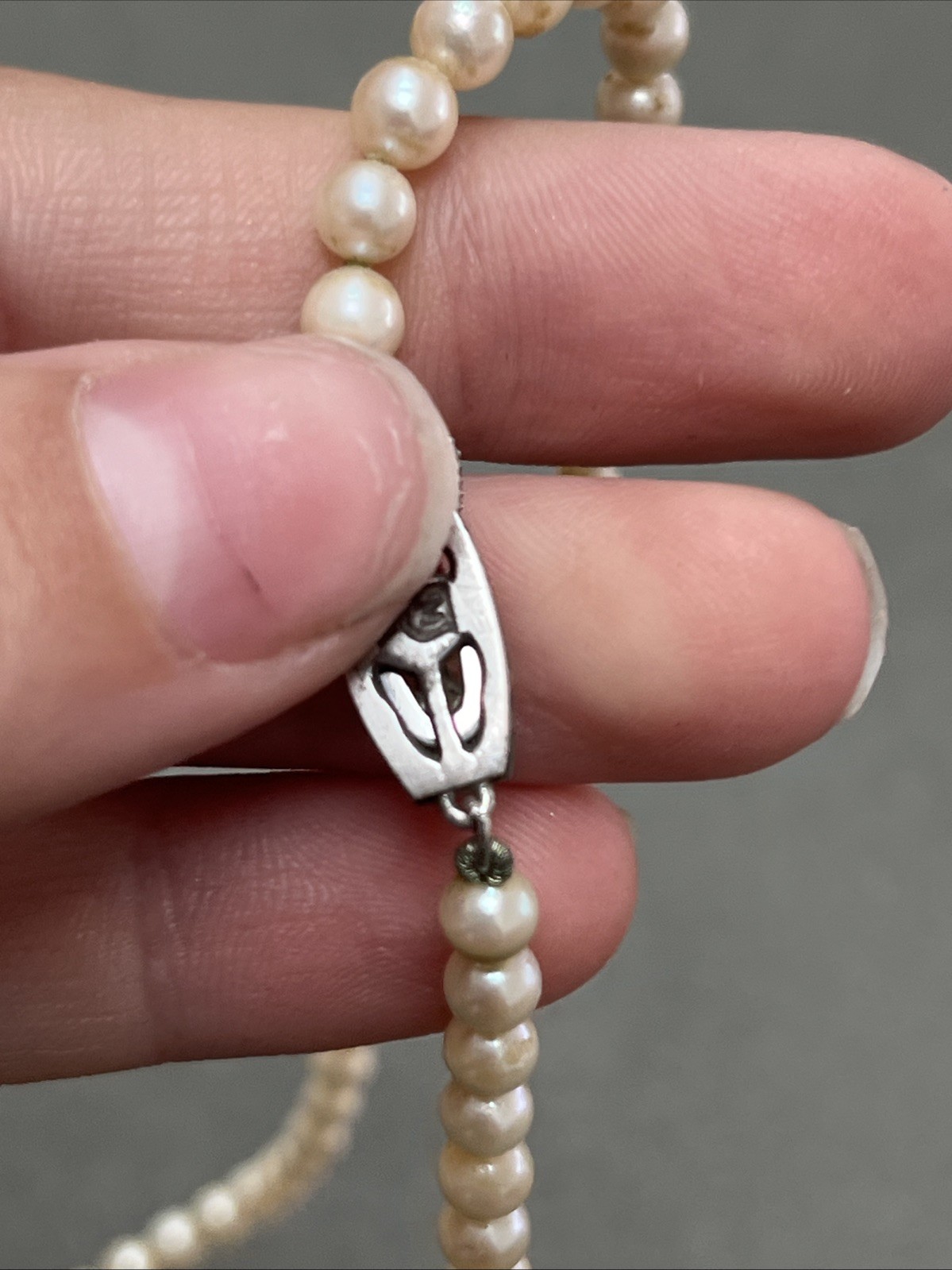 Antique Japanese Mikimoto Pearl Silver Necklace