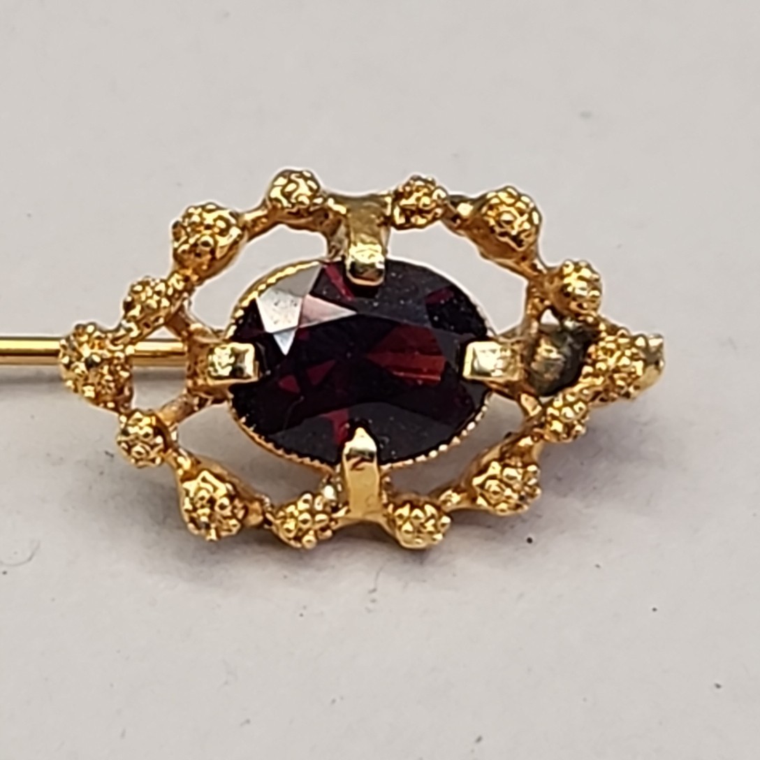 Vintage Garnet Stick Pin Red Stone Gold Tone