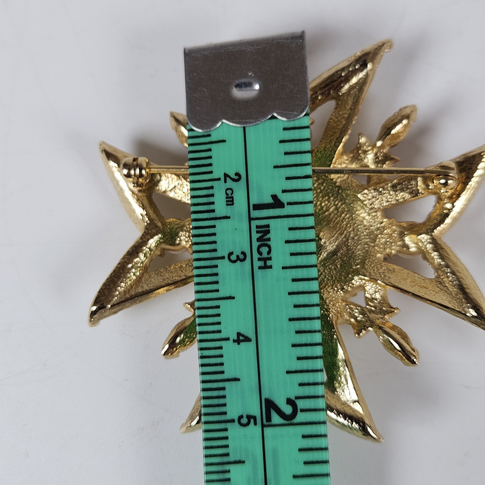 Vintage Maltese Cross Pendant Brooch Gold Red Enamel Pearls Crystals Statement