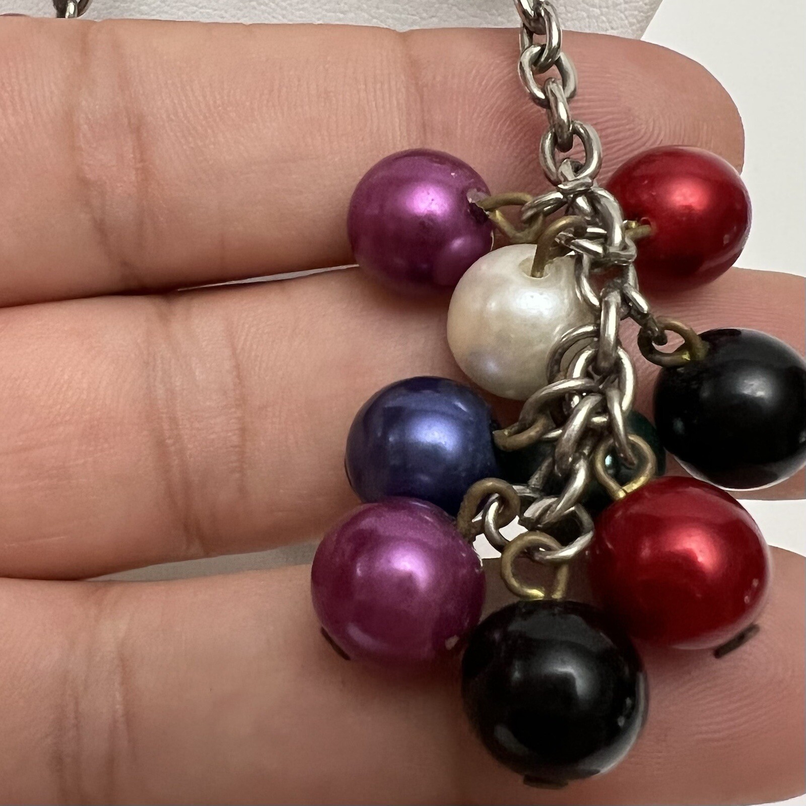 Vintage Multicolor Faux Pearl Beaded Dangling Cluster Chain Drop Earrings
