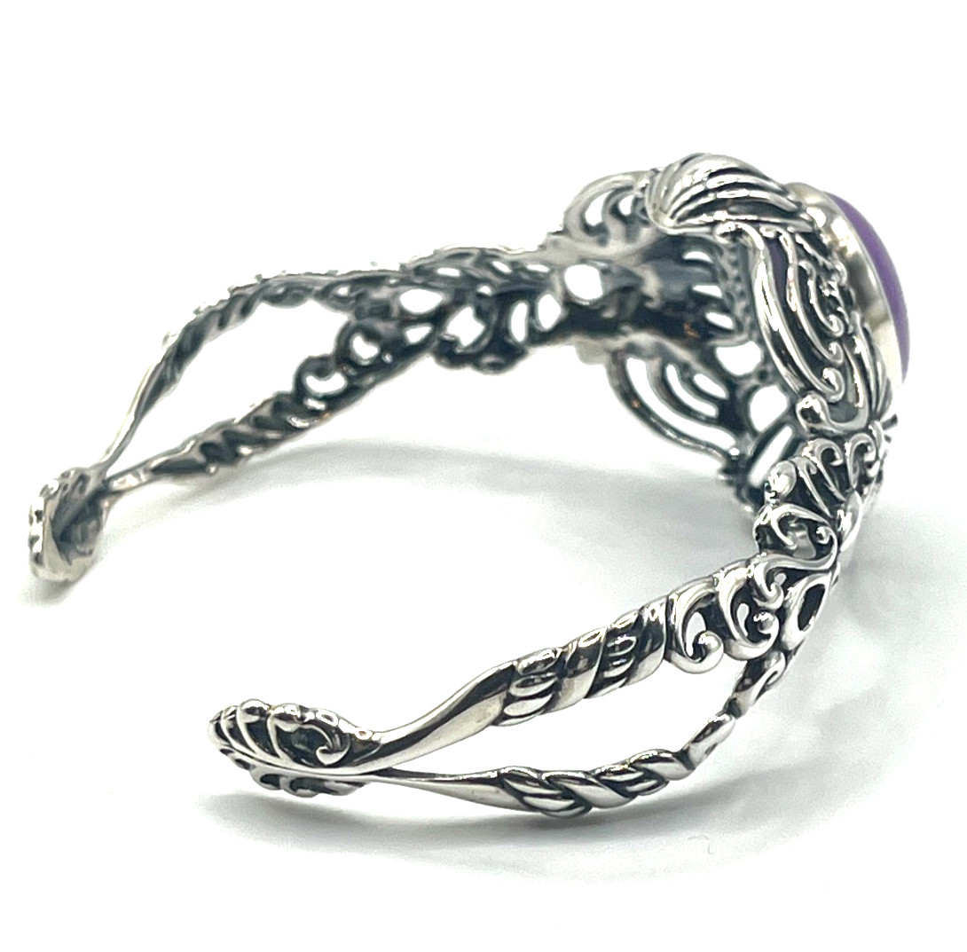 VTG Carolyn Pollack Cuff Bracelet Purple Charoite Cabochon Scroll Sterling 925