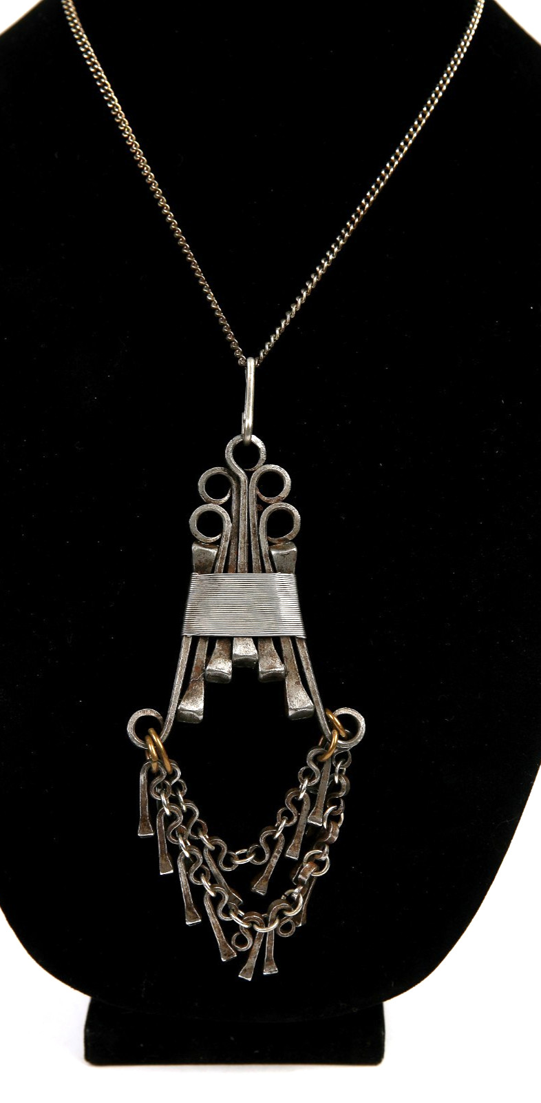 Modernist Brutalist STEEL Horseshoe Nail Pendant Henk Brinkman Chain Necklace