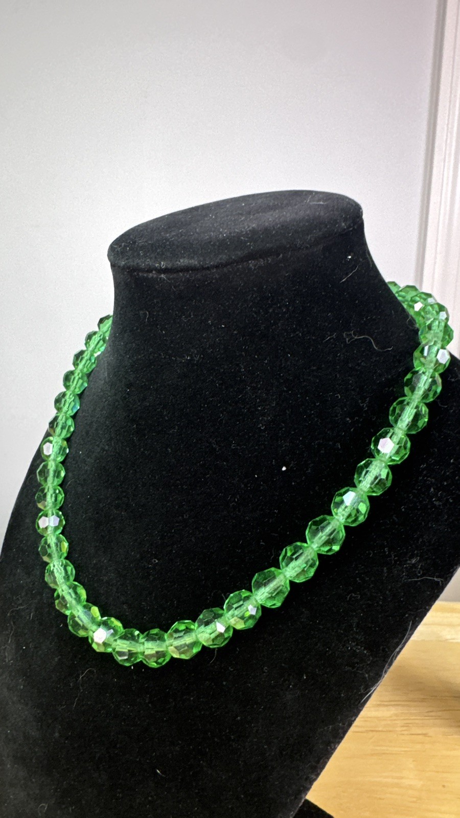 Emerald City Green Crystal Glass Choker Necklace 835 Silver Clasp w/Earrings Set