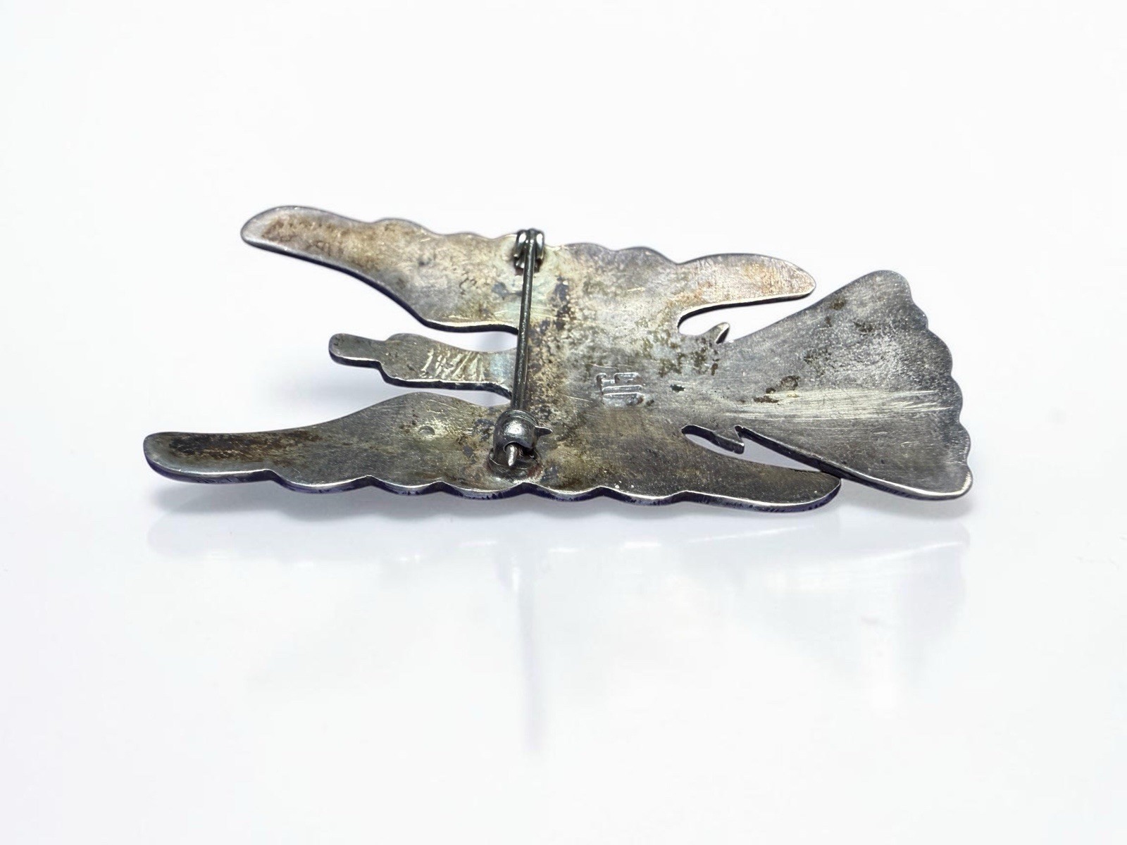 Navajo Juan T. Singer JTS Sterling Silver Turquoise Coral Thunderbird Pin Brooch