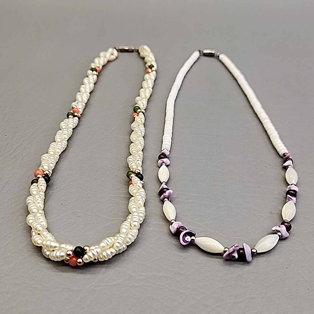 Vintage Beaded Necklace Lot of 2 MOP Faux Pearl Twist 17-18″