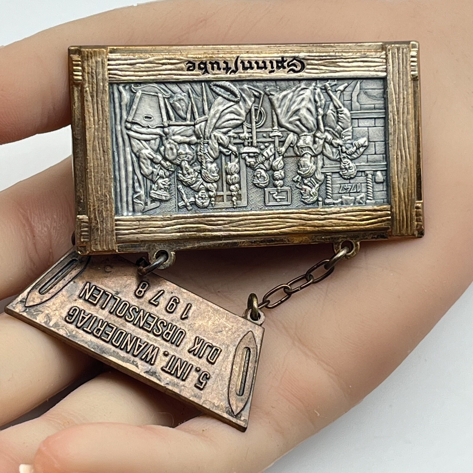 German Hiking Medal Brooch 1978 Wandertag Signed Carl Poellath