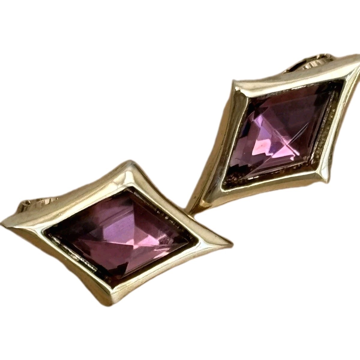 Pink Diamond Shape Earrings/ Clip Ons/ Gold Tone/ Measure About 1 in Length