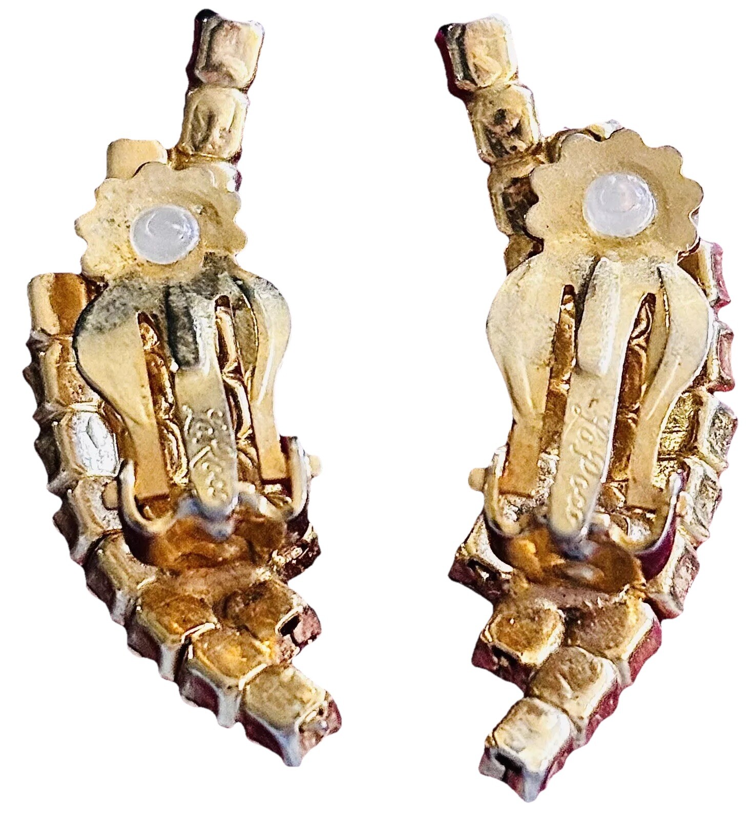 Rare La Roco Vintage Earrings Signature Pink White Rhinestones Gold Tone Clips