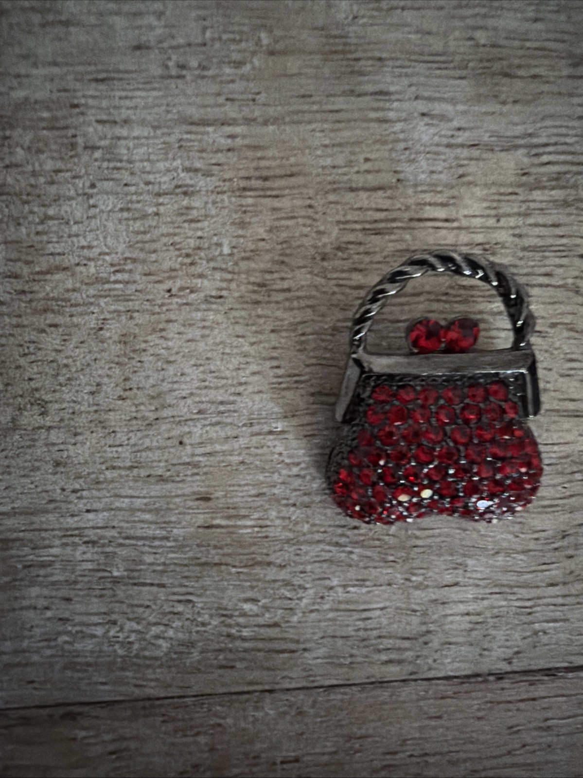 Gunmetal Silver Tone Red Rhinestone Mini Purse Small Brooch Pin Vintage 1 Inch