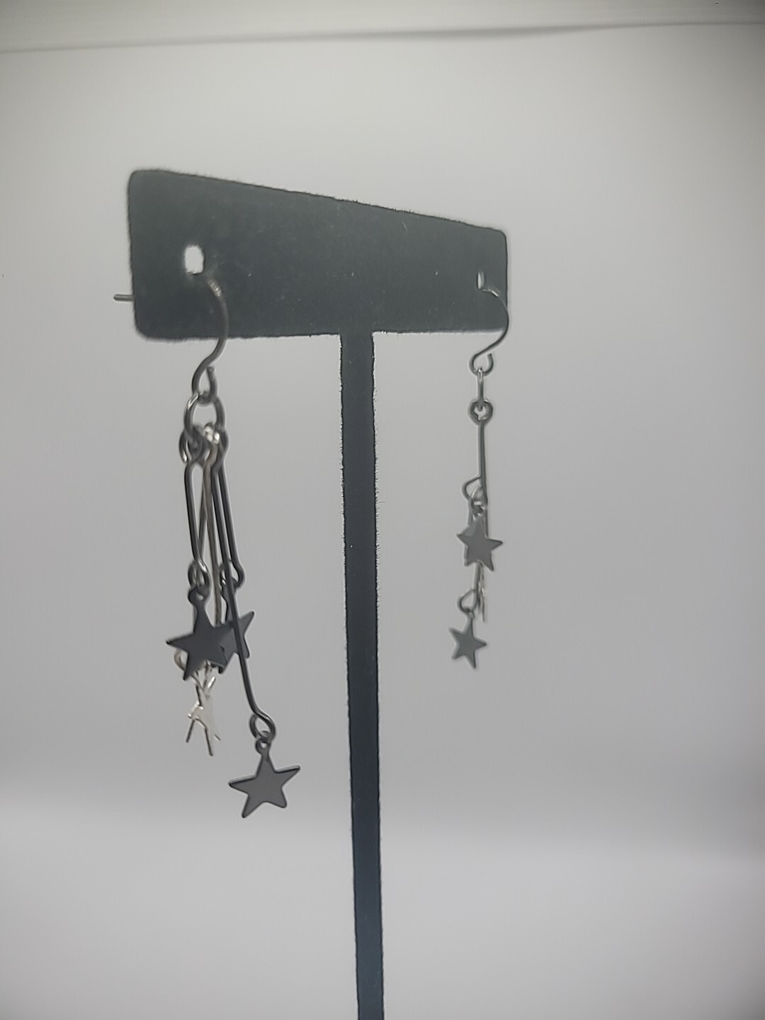 Silver Tone Hook Pierced Earrings Drop Dangle Multiple Stars Jewelry Costume