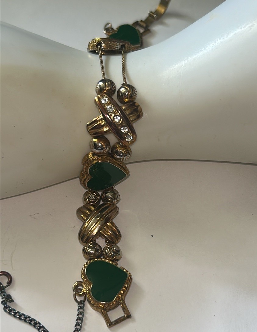 Vintage Slide Heart Charm Bracelet