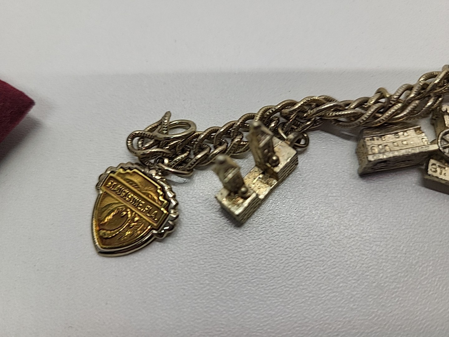 Vintage Saint Augustine Charm Bracelet Buildings Enamel Gold Tone Rope