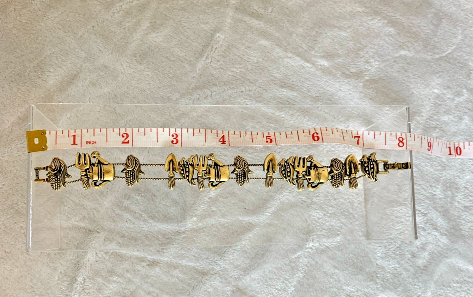 Vintage Gold Tone Gardening Slide Charm Bracelet Vegetable Harvest Garden Theme