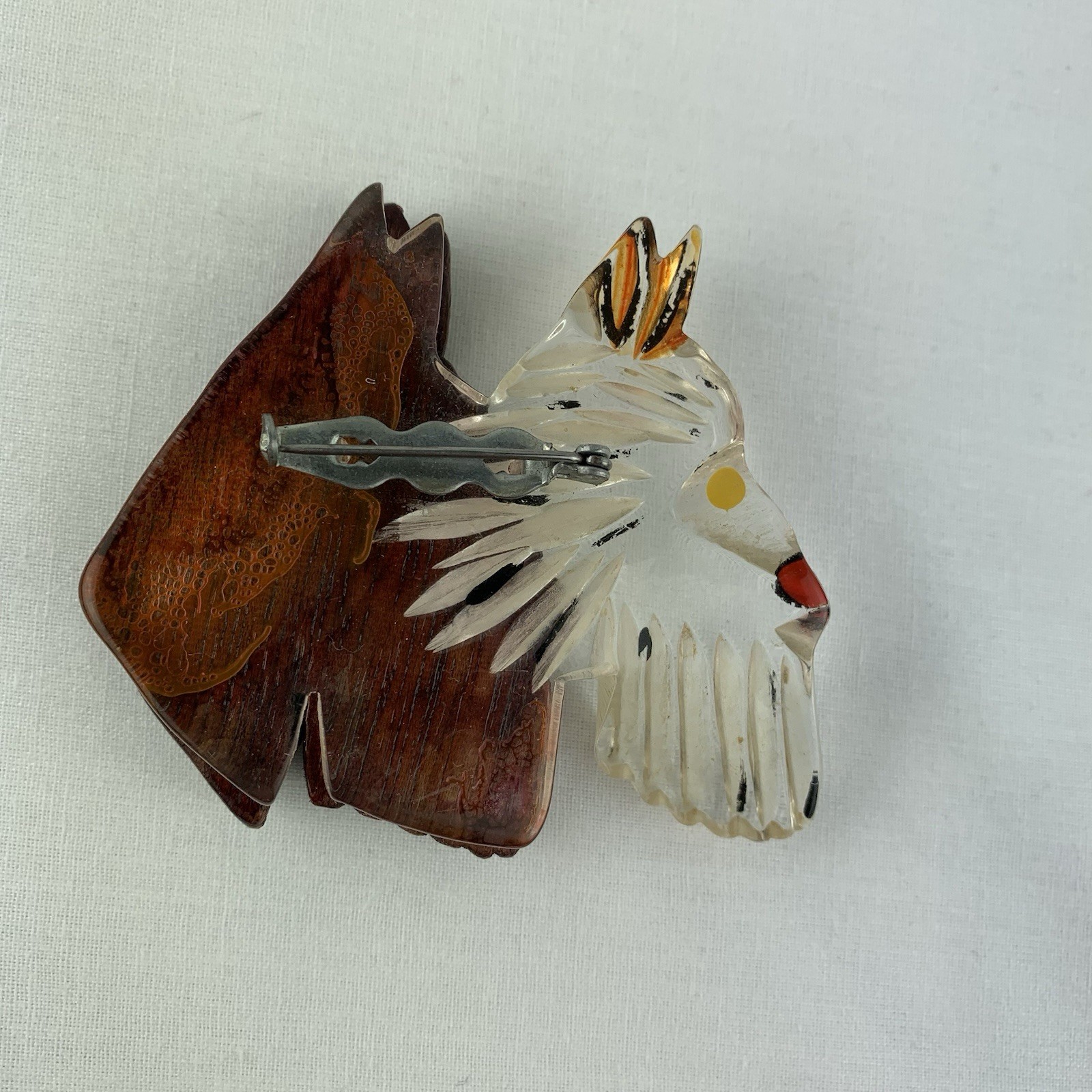 Vintage Hand Carved Lucite And Wood Scottie Dog Terrier Brooch