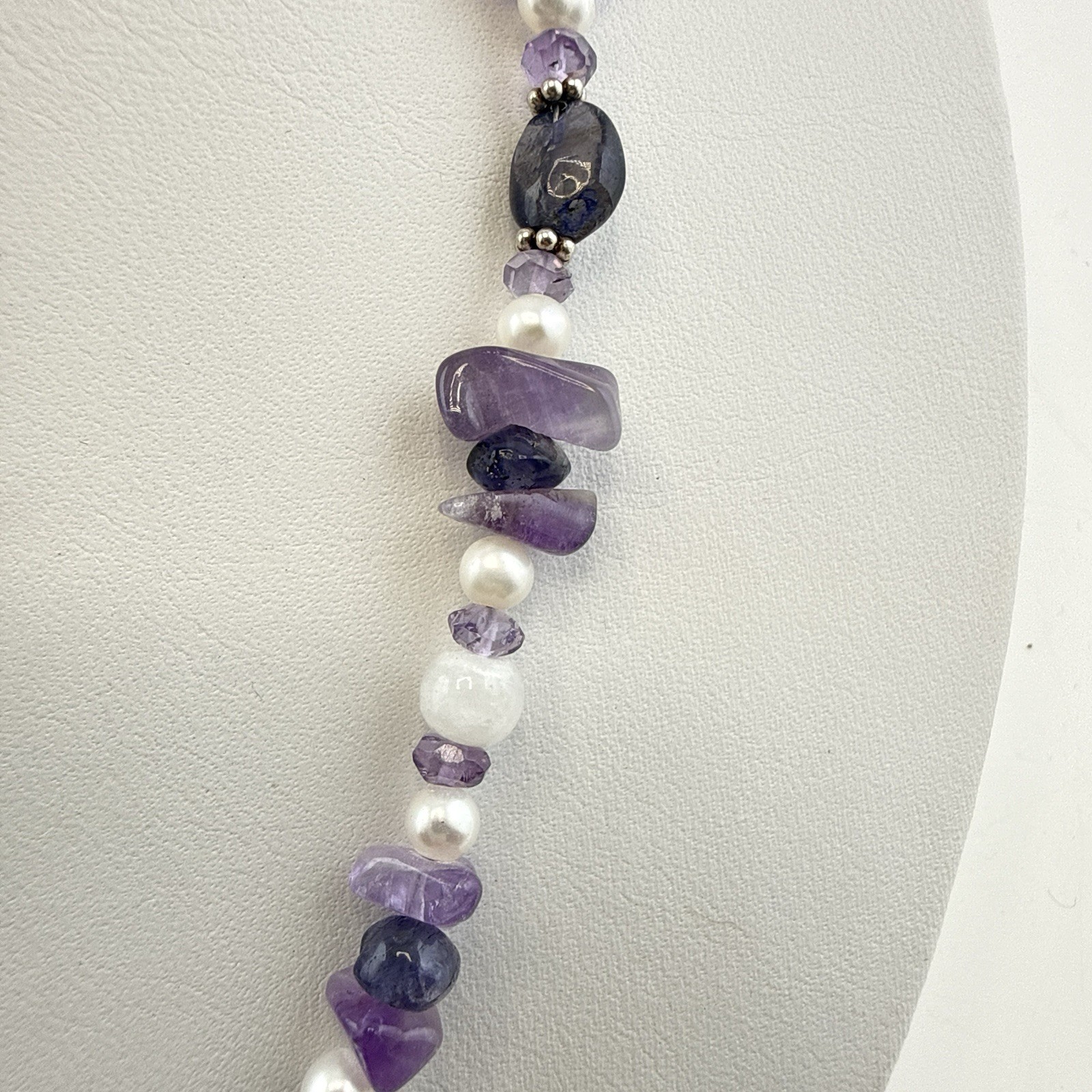Sajen Necklace Amethyst Pearl Purple White Sterling Silver 925 Beaded Artisan