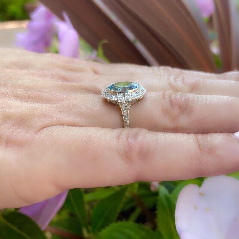 2.5Ct Cocktail Lab-Created Aquamarine Halo Anniversary Ring 14K White Gold Finis