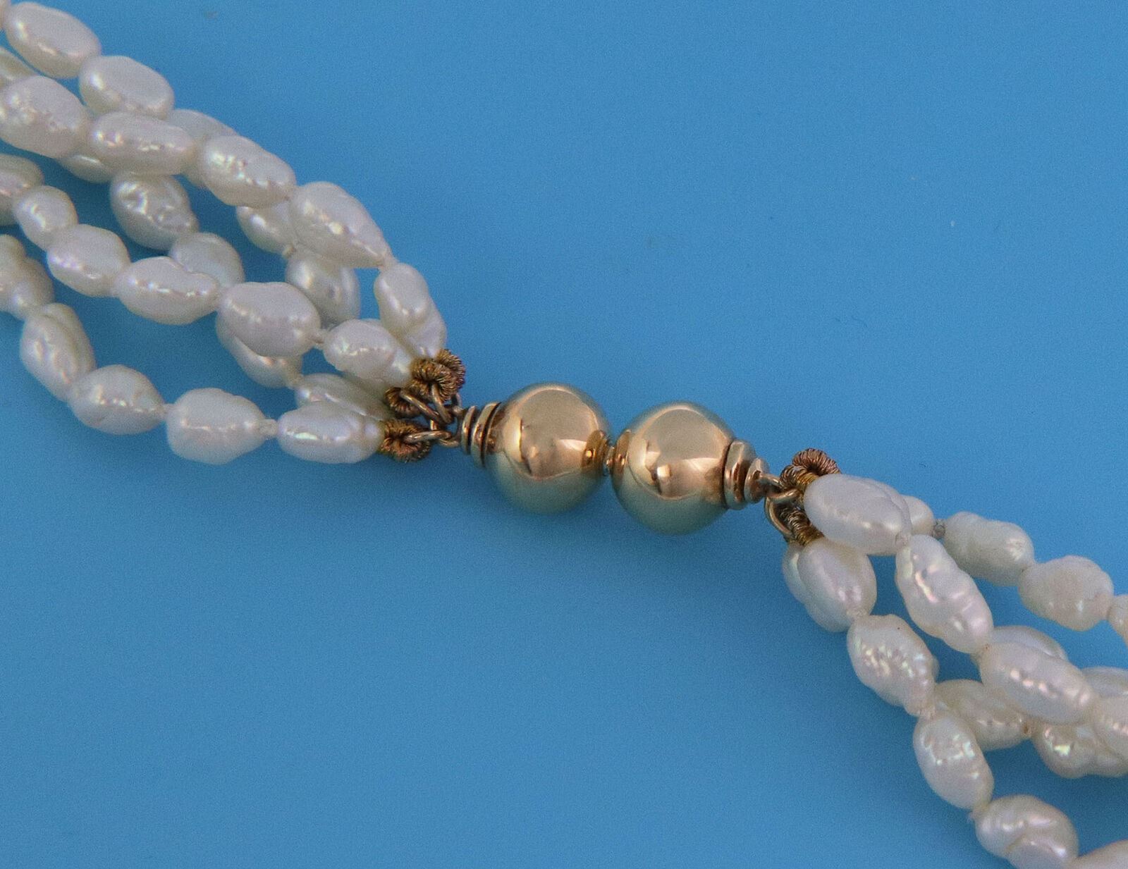 Mikimoto 18k Yellow Gold Five Strand Rice Pearls Necklace