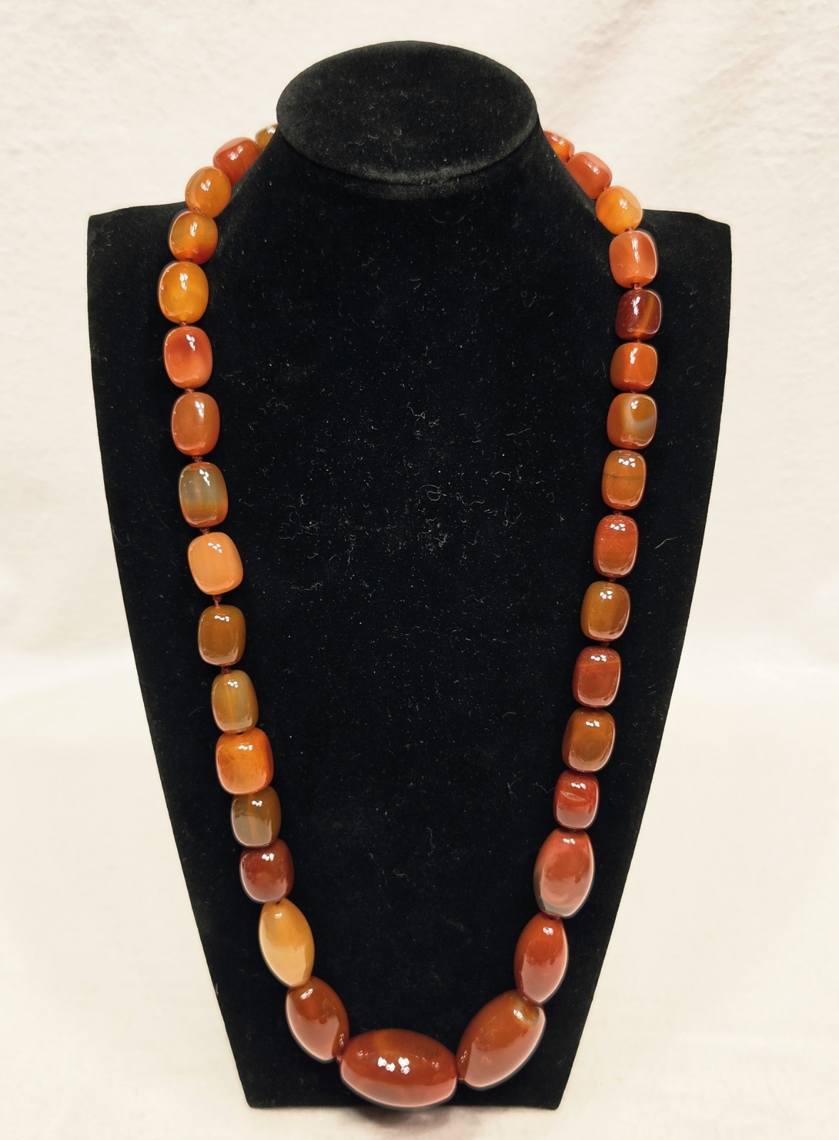 Vintage Carnelian & Banded Agate Hand-knotted Necklace – Sterling Silver Clasp