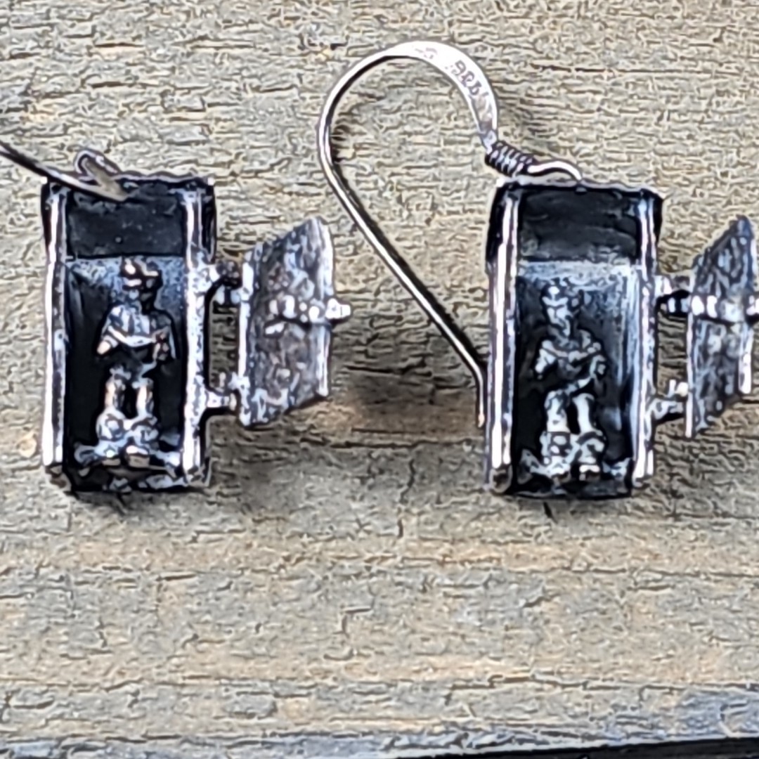 Vintage 1980’s 3D Sterling Silver .925 “Outhouse” Dangle Earrings Novelty