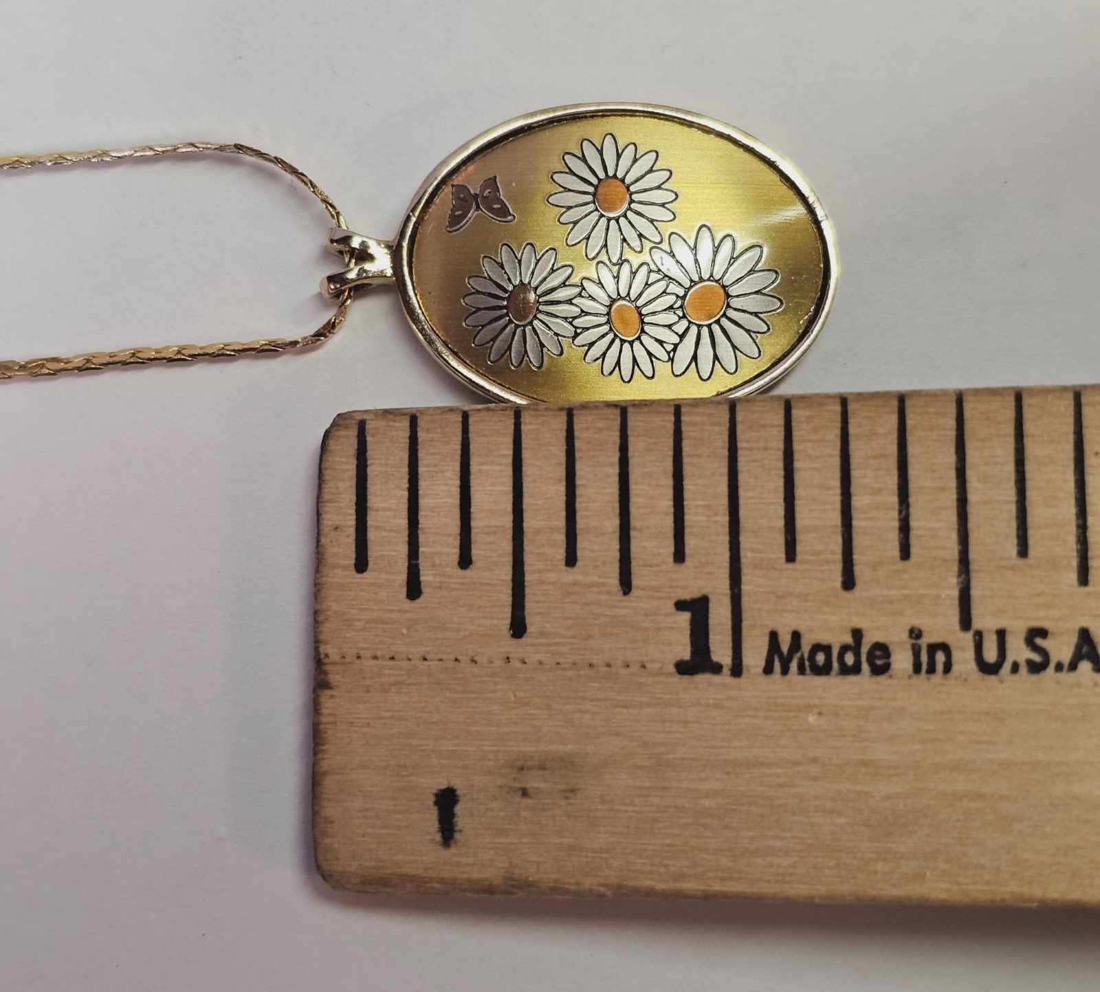 Vtg Goldtone REED & BARTON DAMASCENE APRIL DAISY Butterfly Chain Necklace 17.5in