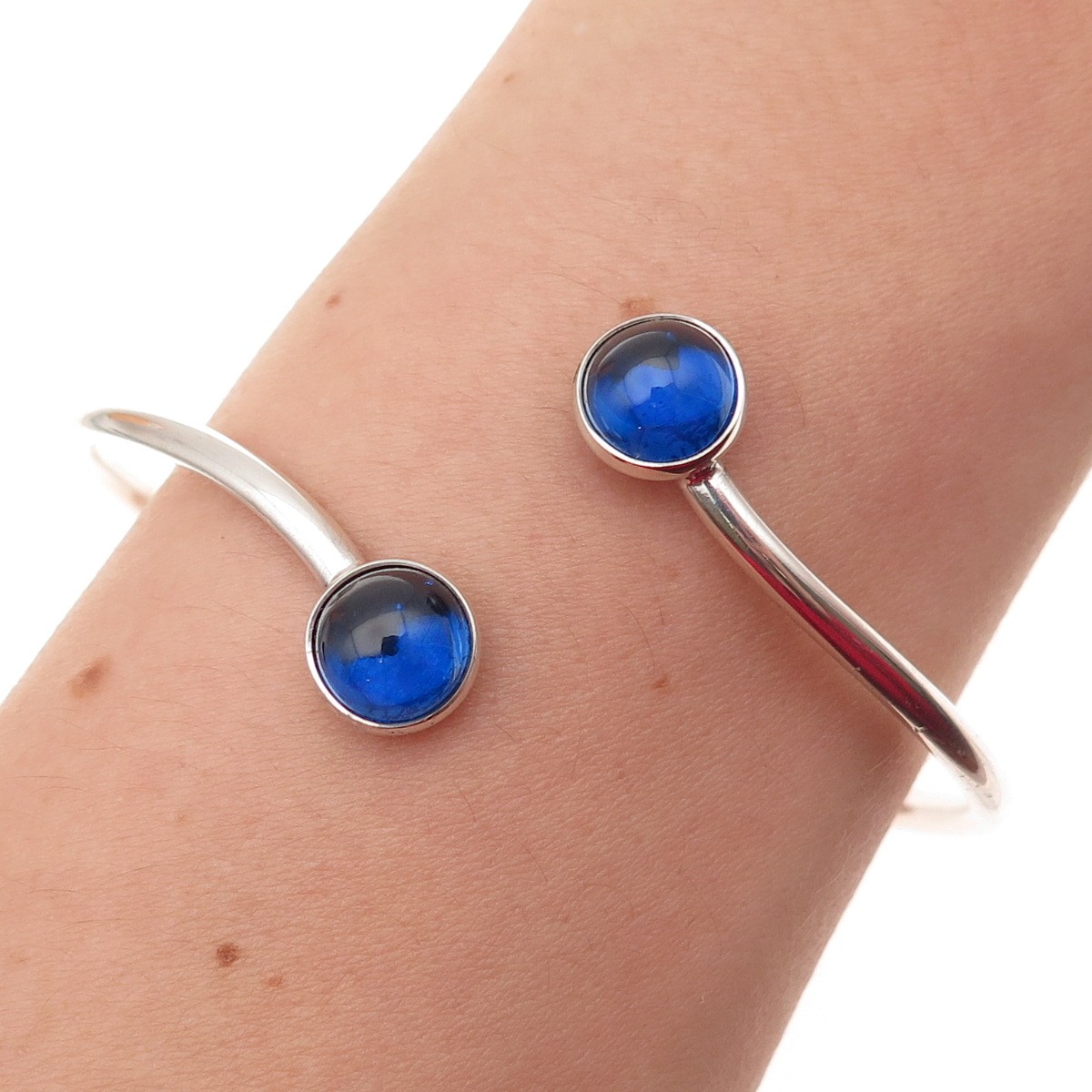 N.E. FROM 925S Sterling Vintage Lab-Created Sapphire Adjustable Bracelet 7″