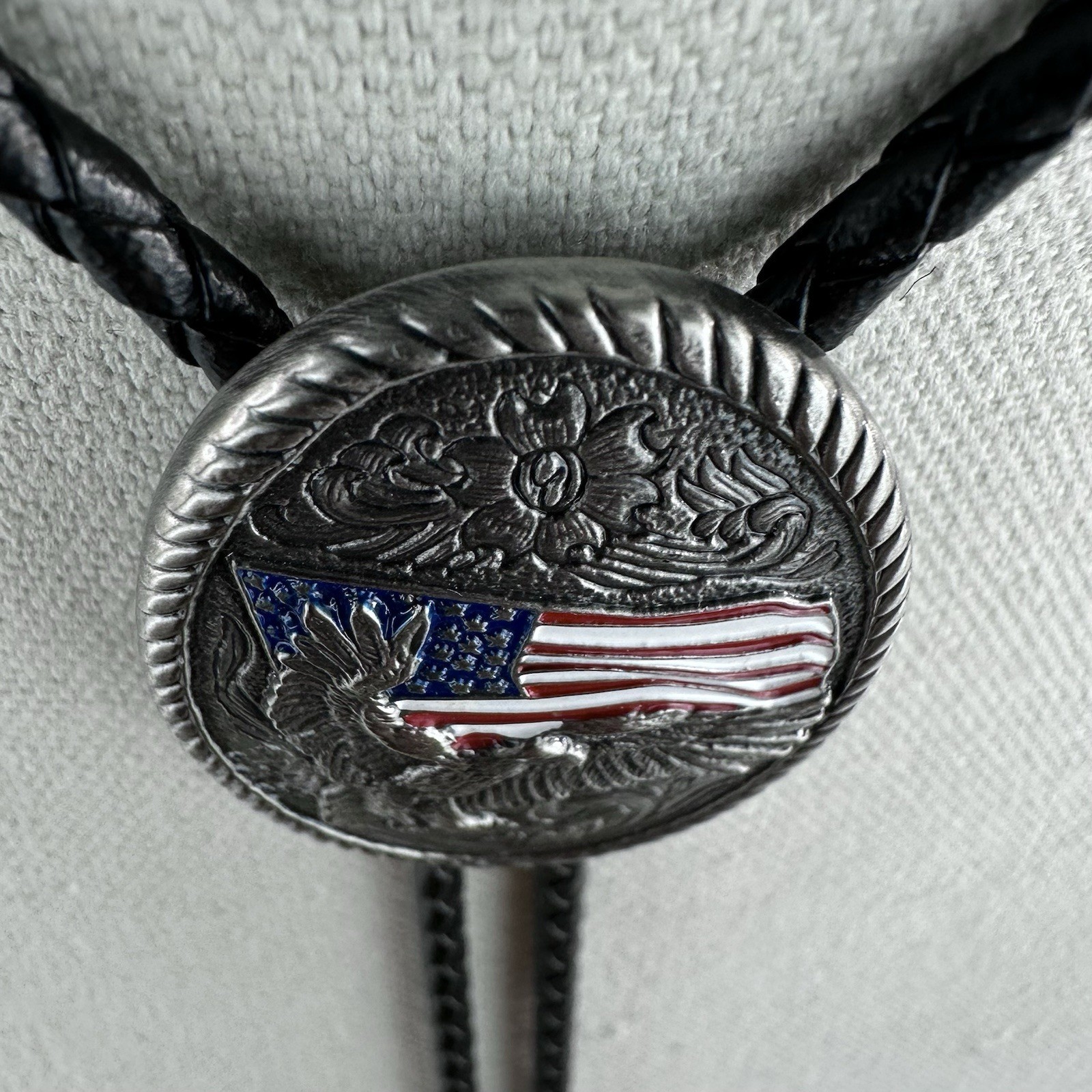 Vintage Ivan “Great American Eagle” Silver Tone Over Brass Western Bolo Tie