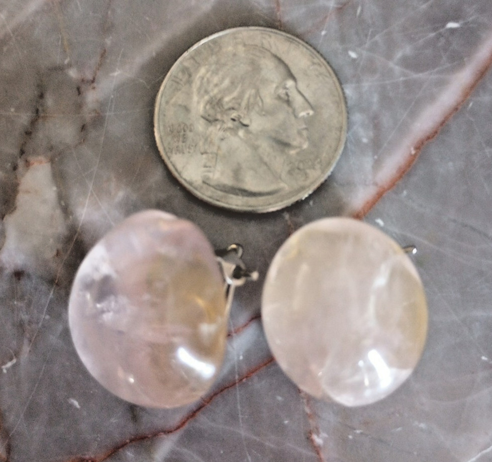Vintage Rose Quartz Clip On Earrings Translucent Pink Stone Estate Jewelry…