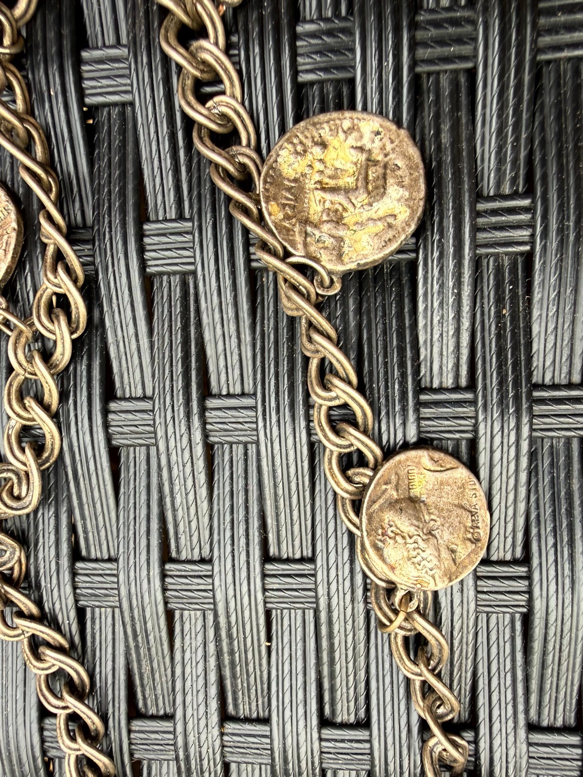 Vintage Alva Studios Gold-Tone Coin Bib Necklace Chunky Chain Statement Pendant