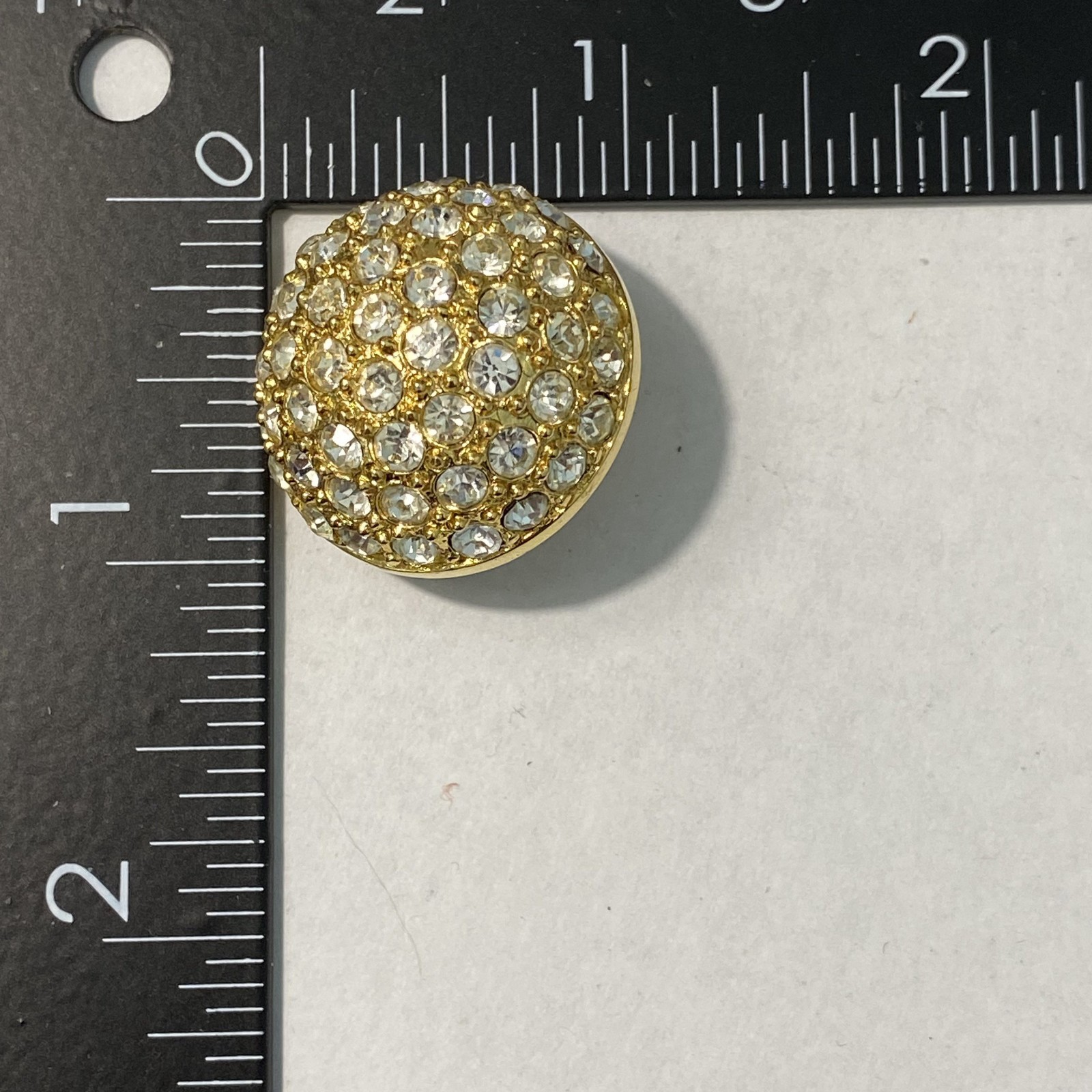 Vintage 1980s Gold Tone Pave Rhinestone Dome Clip On Earrings Snowball Statement
